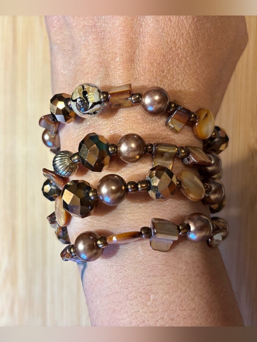 Different shades of brown Beaded Multi-Strand Wrap Bracelet